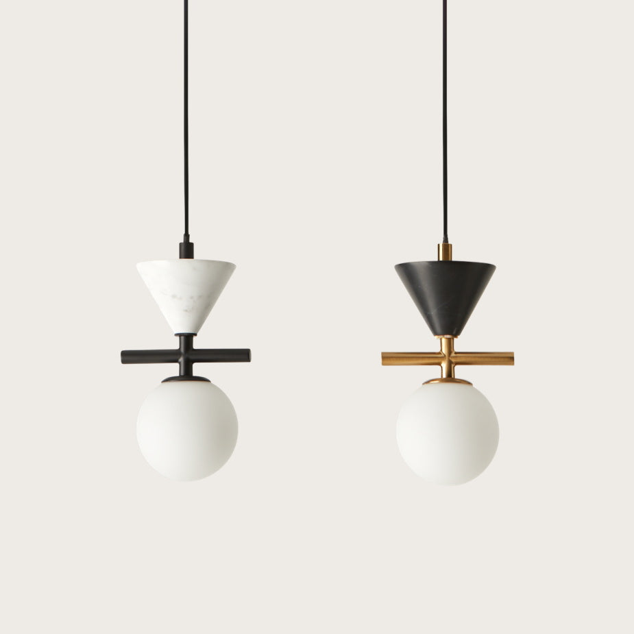 Oneta Pendant Lamp - Marble Cone & Steel Frame Pendant Light
