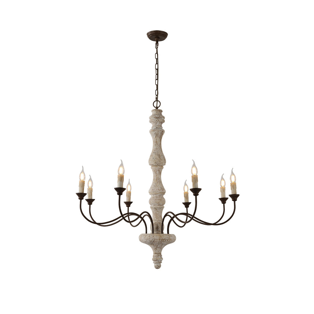 Ophelia 8-Light Candle Chandelier - Rustic Old-White Wood & Rust Metal