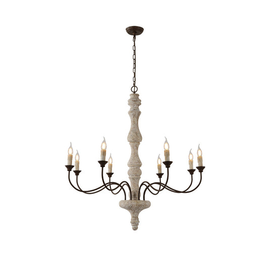 Ophelia 8-Light Candle Chandelier - Rustic Old-White Wood & Rust Metal