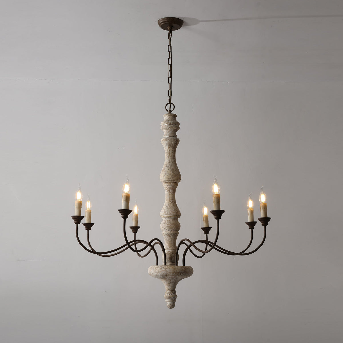 Ophelia 8-Light Candle Chandelier - Rustic Old-White Wood & Rust Metal