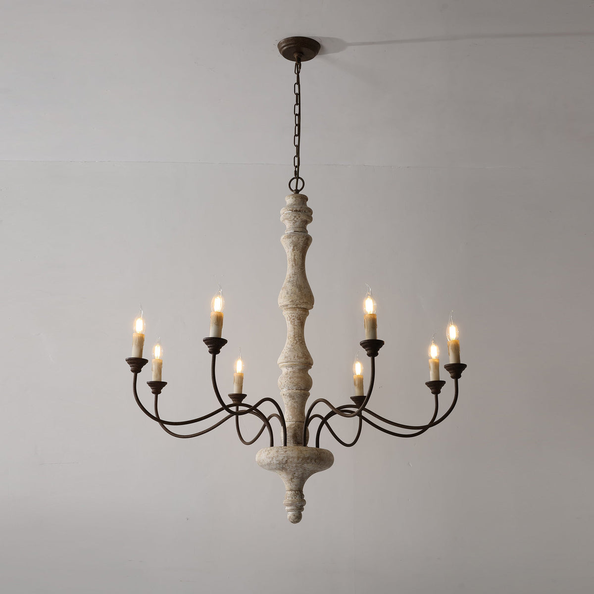 Ophelia 8-Light Candle Chandelier - Rustic Old-White Wood & Rust Metal