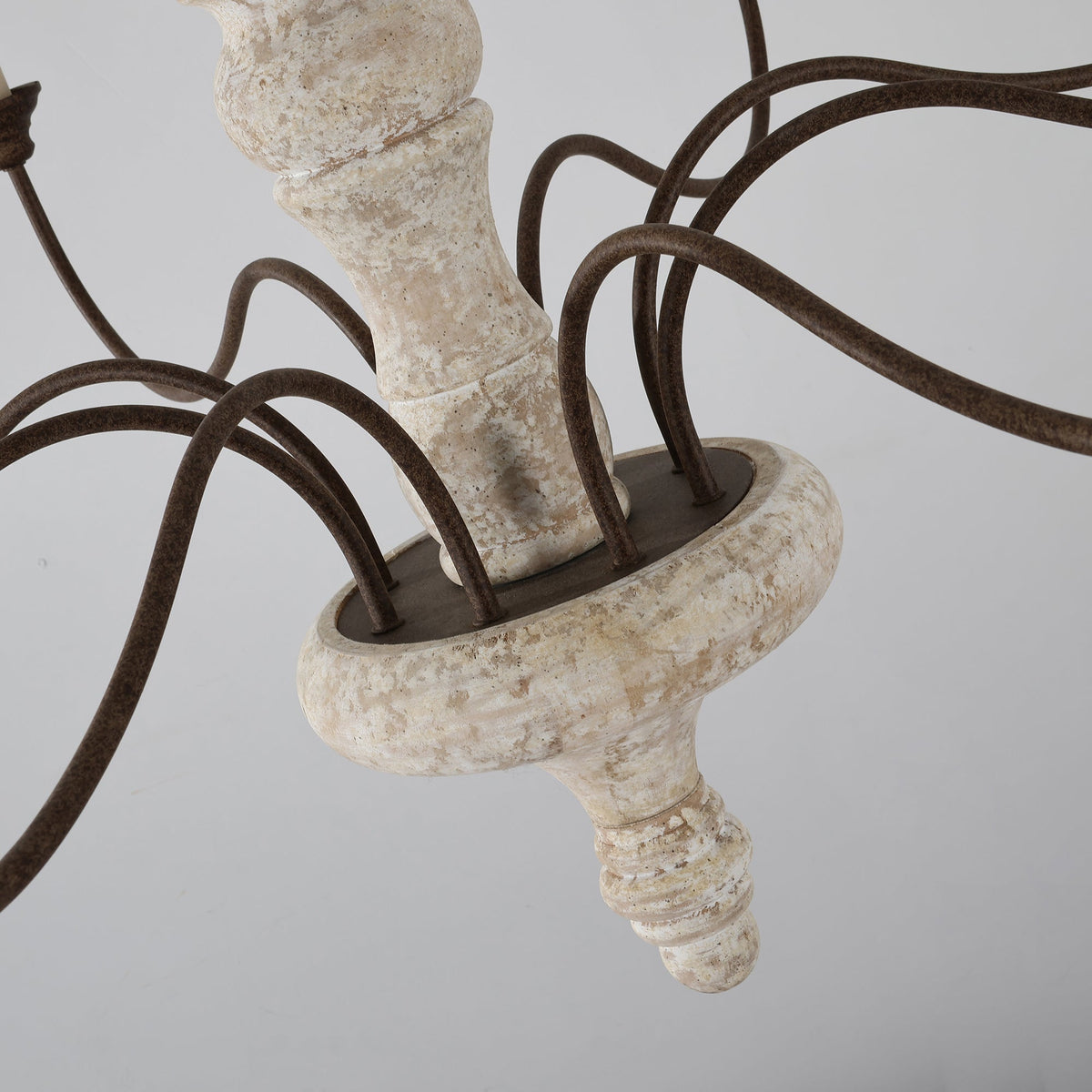 Ophelia 8-Light Candle Chandelier - Rustic Old-White Wood & Rust Metal
