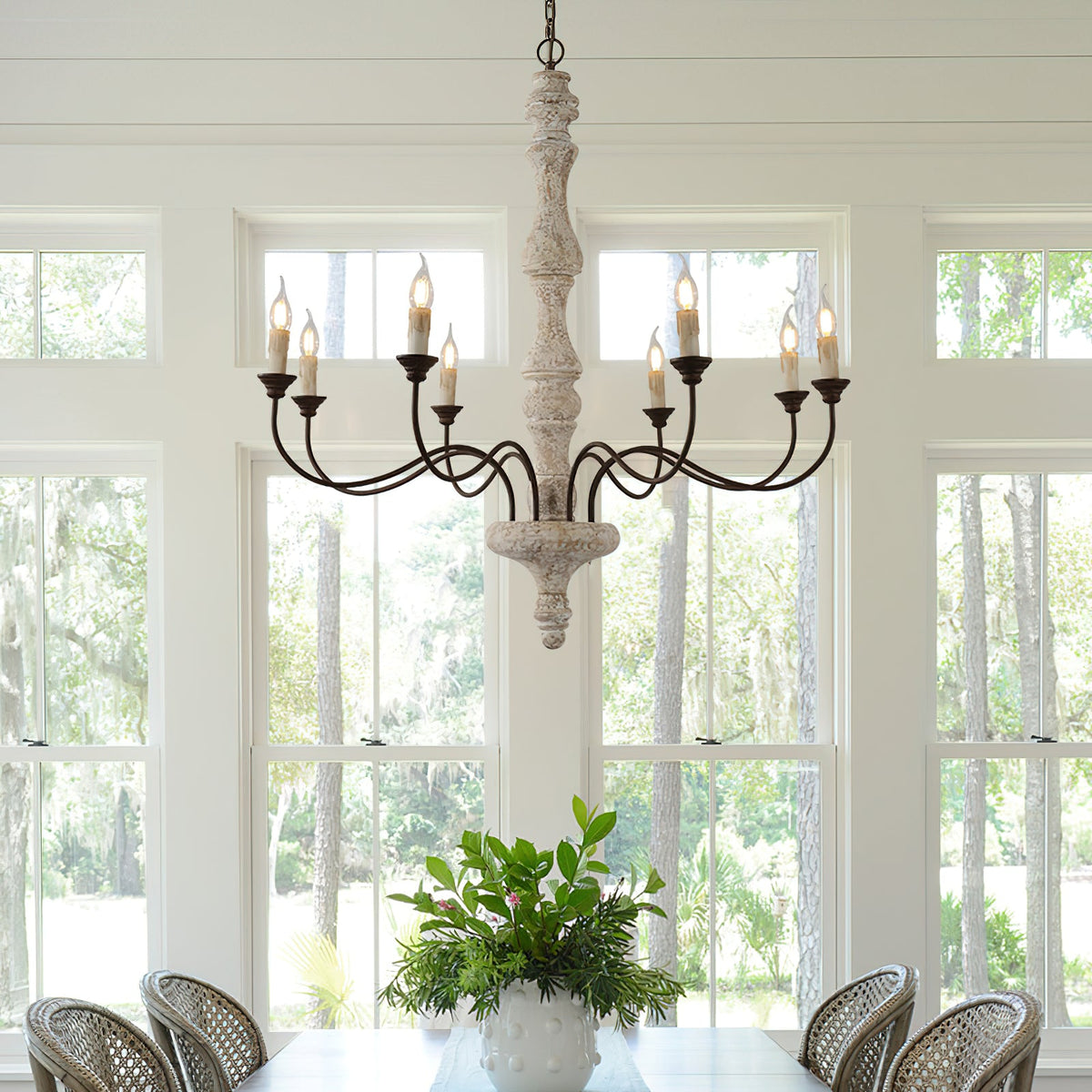 Ophelia 8-Light Candle Chandelier - Rustic Old-White Wood & Rust Metal