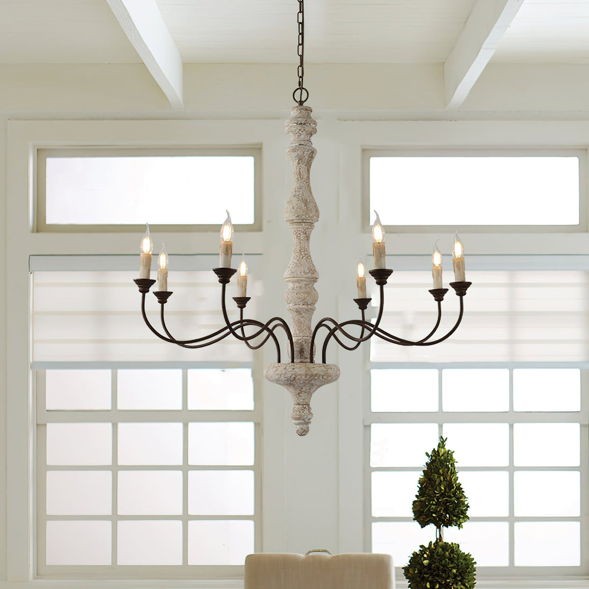 Ophelia 8-Light Candle Chandelier - Rustic Old-White Wood & Rust Metal