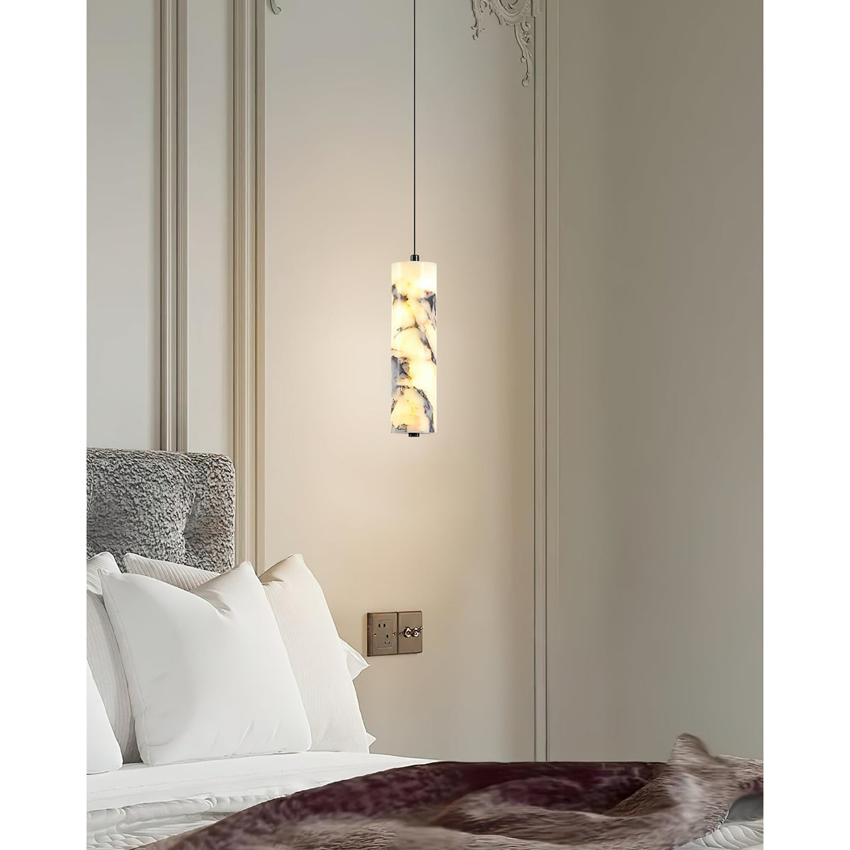 Opus Marble Pendant Lamp - Hand-Carved Bvlgari Marble Cylinder Light | Bowielight