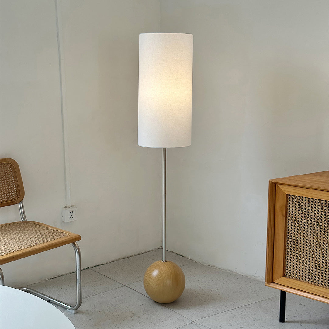 Orbis Wooden Sphere Floor Lamp - Mid-Century Modern Wood Base & Fabric Lamp |