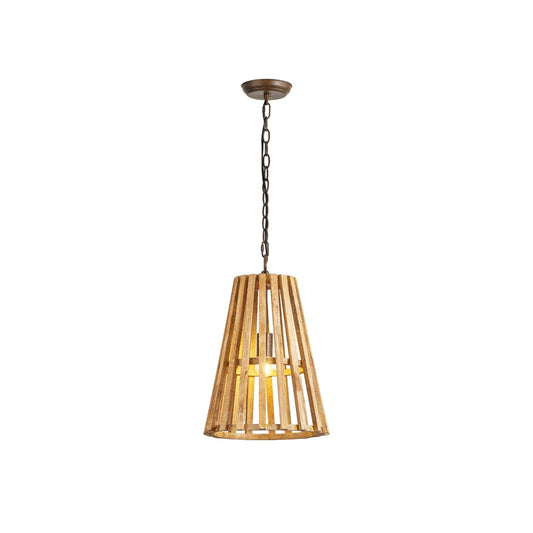 Orchard Pendant Lamp - Rustic Slotted Wood & Iron Apple Basket Light