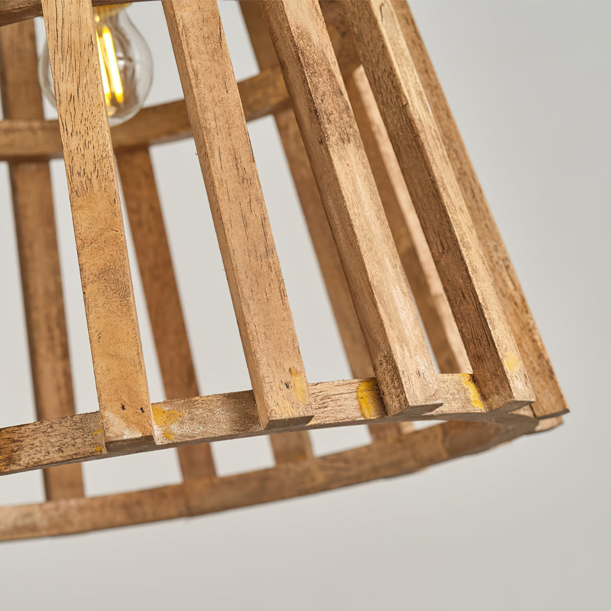 Orchard Pendant Lamp - Rustic Slotted Wood & Iron Apple Basket Light