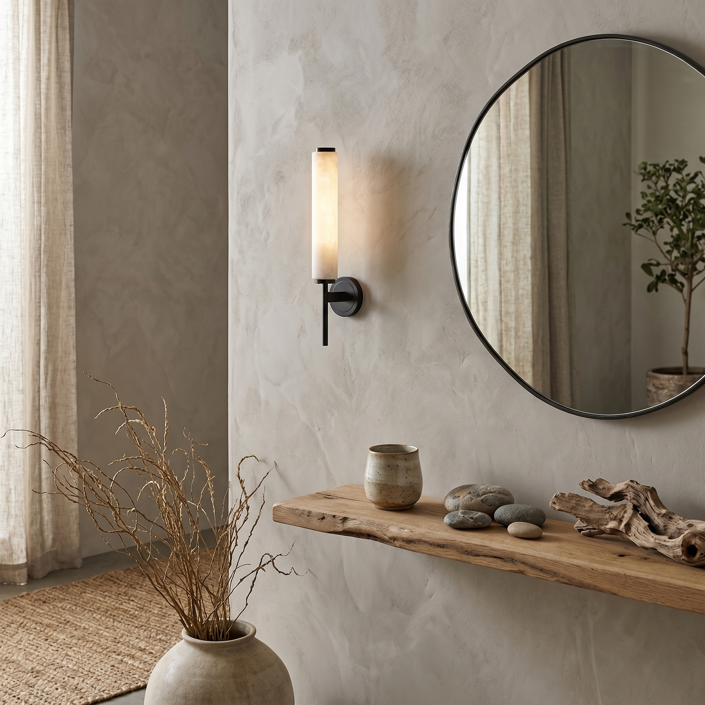 Brindisi Alabaster Wall Lamp - Modern Brass & Natural Stone Vertical Sconce