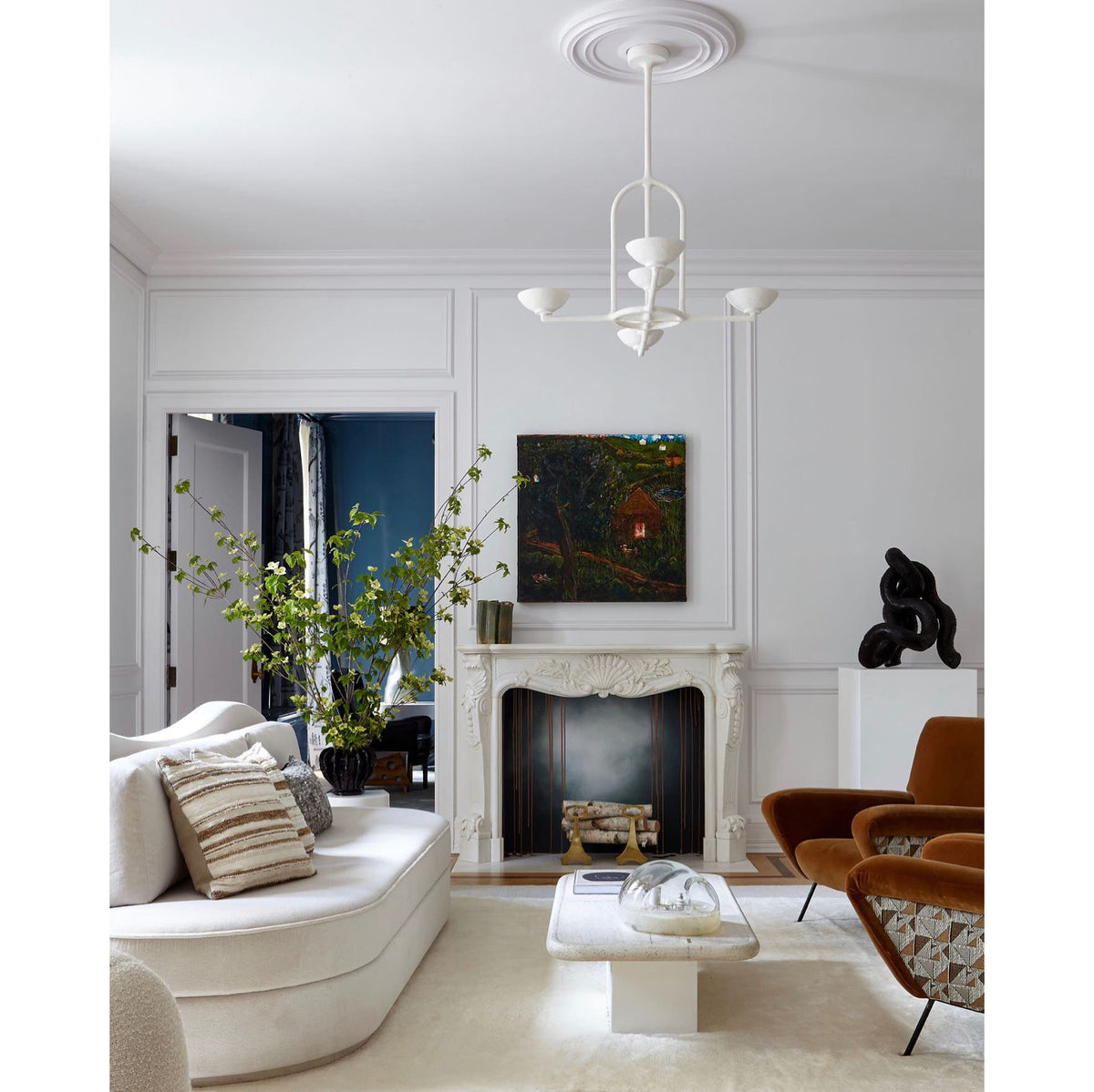 Orion Chandelier - Hand-Finished Sculptural White Plaster Cup Light
