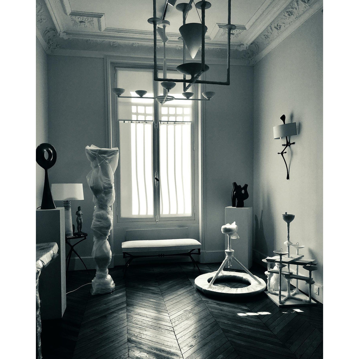 Orion Chandelier - Hand-Finished Sculptural White Plaster Cup Light