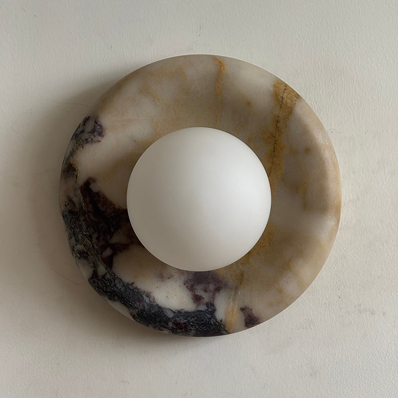 Orli Beige Marble Sconce - Curved Natural Cream Stone & Glass Globe Sconce