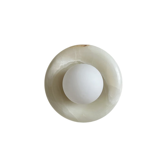 Orli White Jade Sconce - Hand-Carved Jade Disc & Glass Globe Light