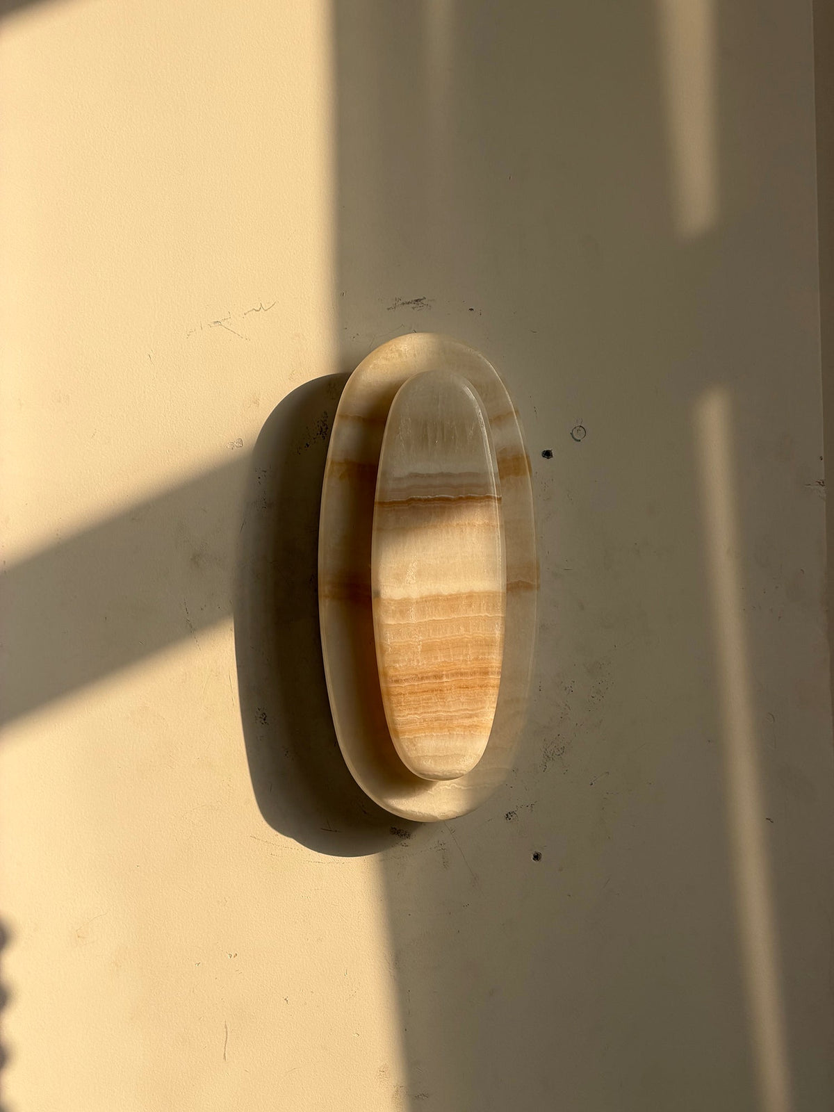 Oro Onyx Wall Lamp - Nested Elliptical Carved Onyx Sconce