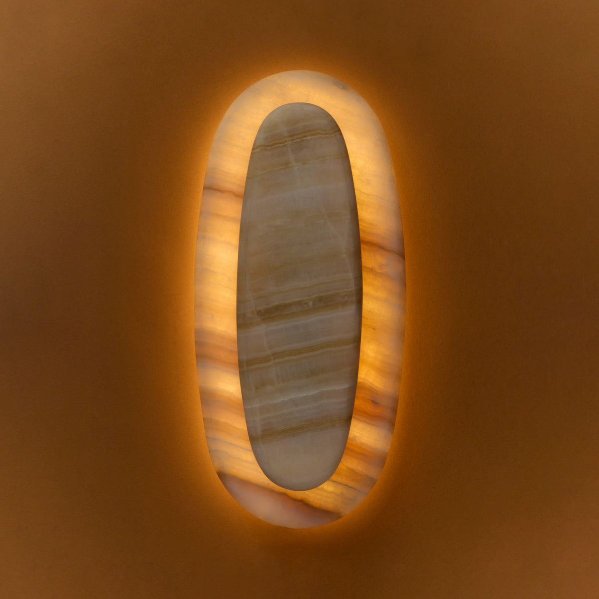 Oro Onyx Wall Lamp - Nested Elliptical Carved Onyx Sconce