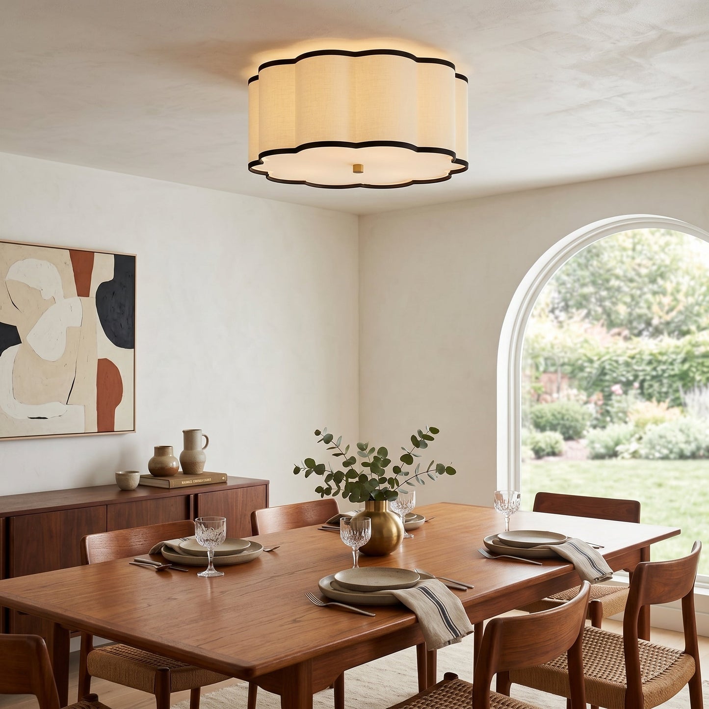 Axis Drum Ceiling Lamp | Modern Minimalist Scalloped Fabric Flush Mount