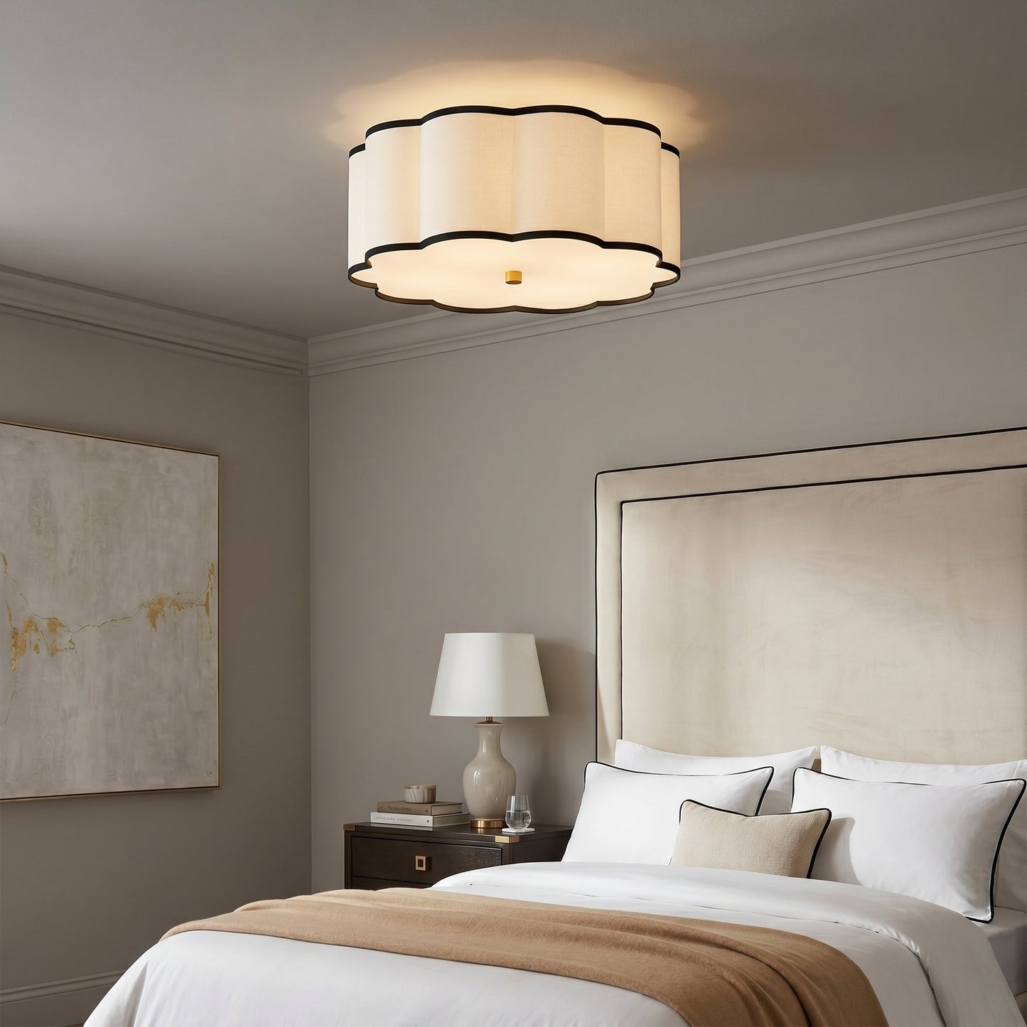 Axis Drum Ceiling Lamp | Modern Minimalist Scalloped Fabric Flush Mount