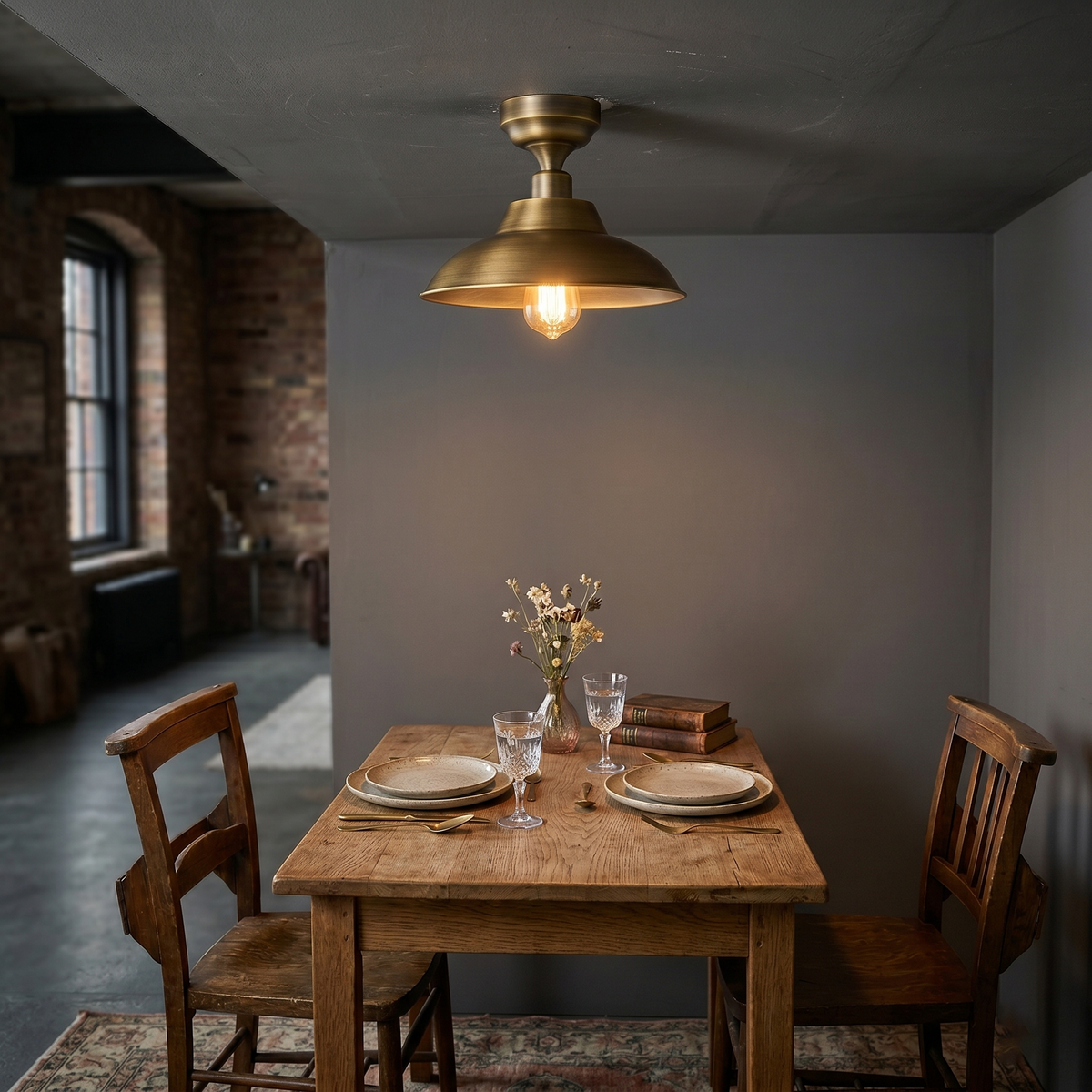 Aldorno Ceiling Lamp – Antique Brass Dome Shade Semi-Flush Modern Ceiling Light