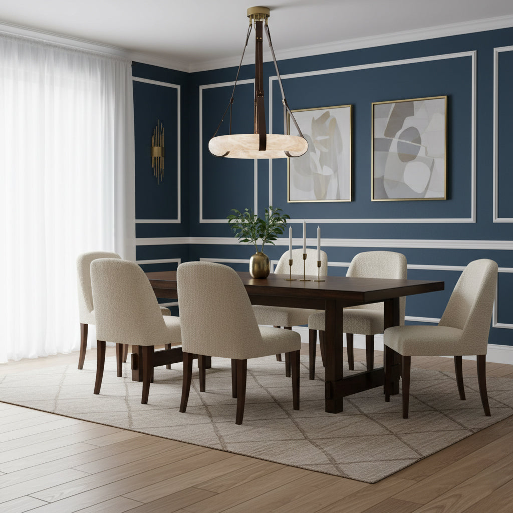 Oslo Alabaster Chandelier B - Halo Stone Ring & Leather Suspension