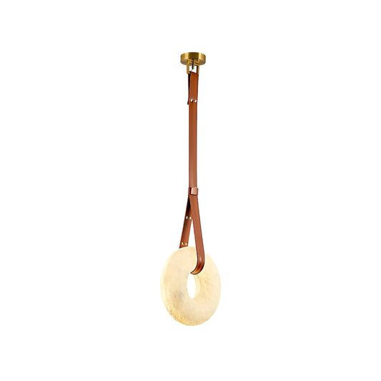 Oslo Alabaster Pendant Lamp - Carved Stone Globe & Leather Suspension