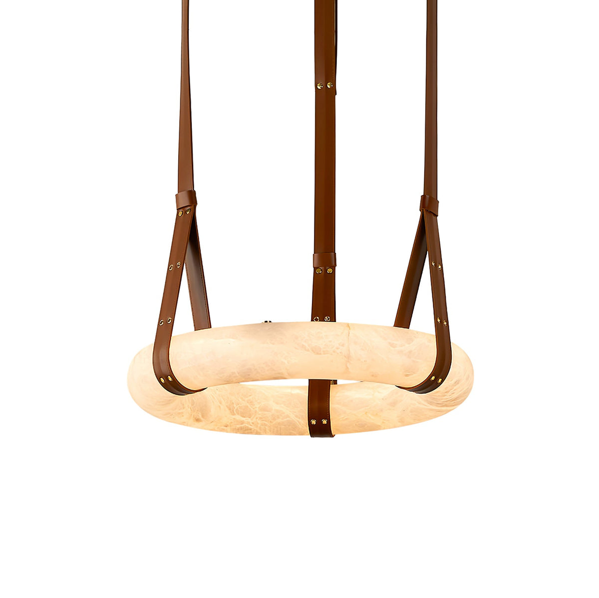 Oslo Alabaster Chandelier A - Triple-Point Leather Suspension Halo Ring