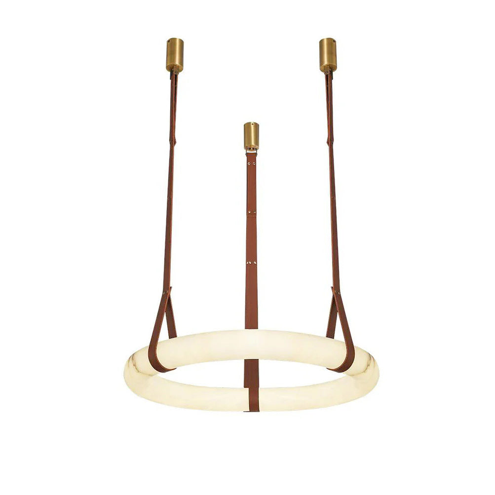 Oslo Alabaster Chandelier A - Triple-Point Leather Suspension Halo Ring
