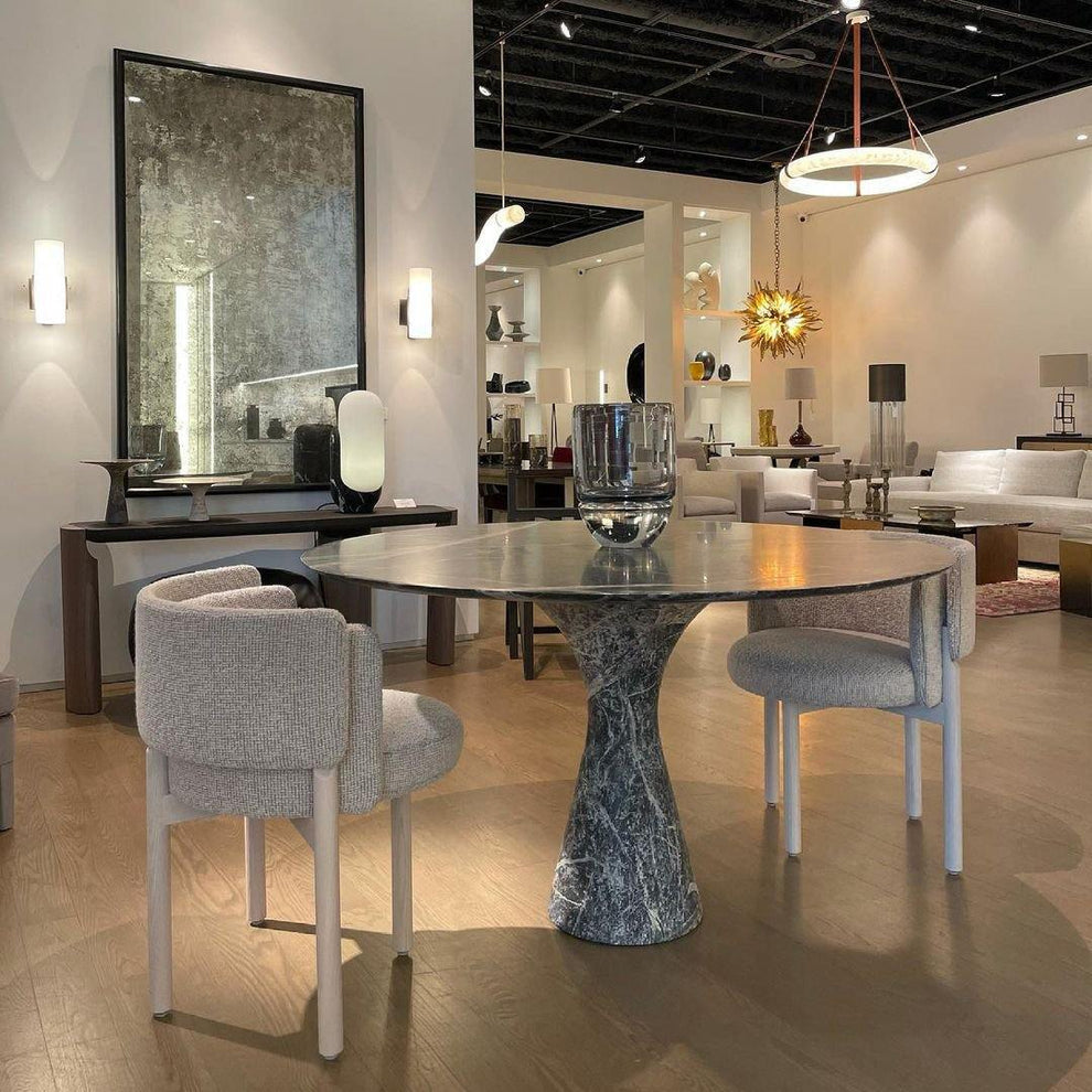 Oslo Alabaster Chandelier A - Triple-Point Leather Suspension Halo Ring