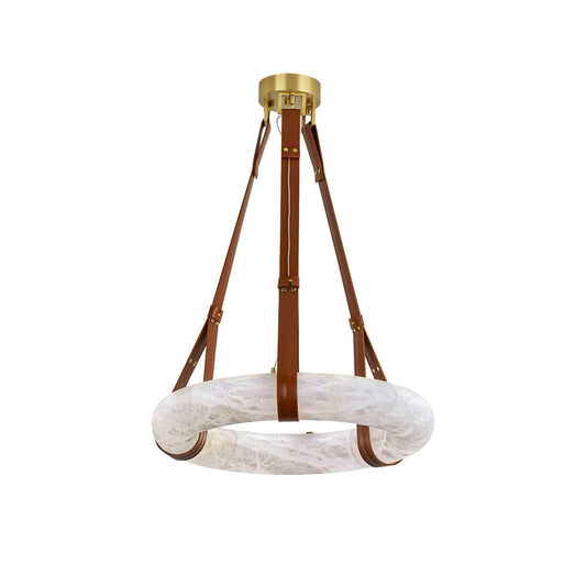 Oslo Alabaster Chandelier B - Halo Stone Ring & Leather Suspension