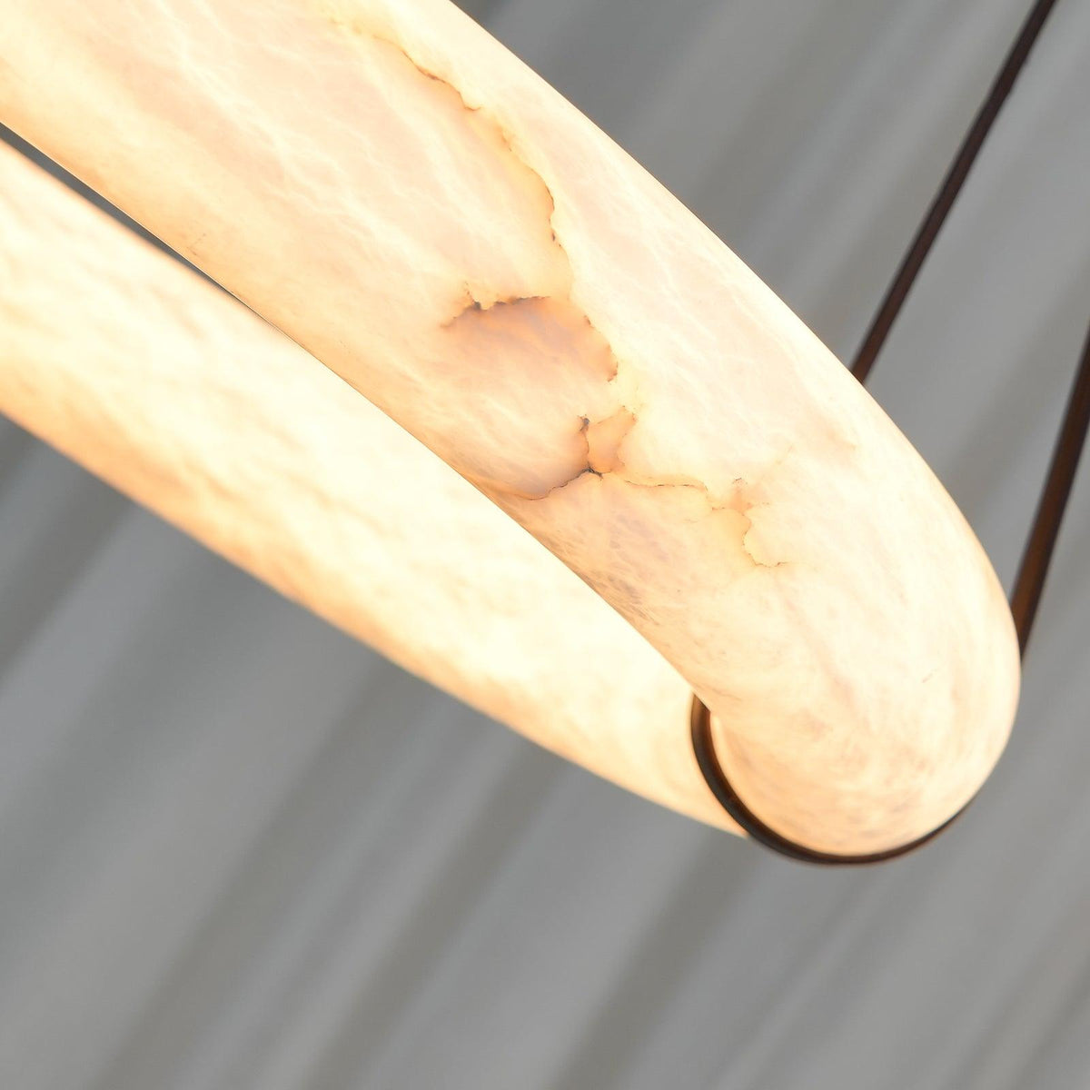 Oslo Alabaster Chandelier B - Halo Stone Ring & Leather Suspension