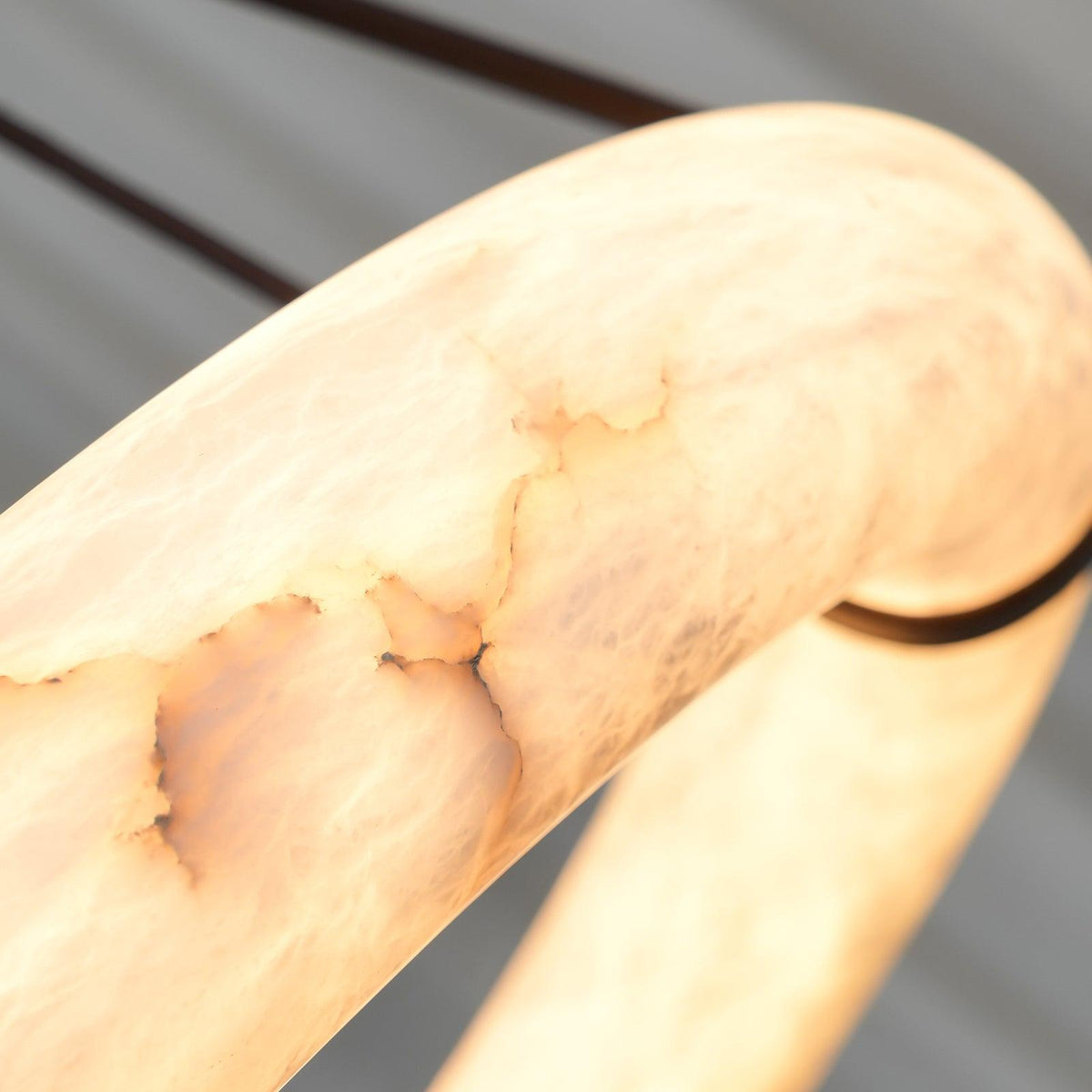 Oslo Alabaster Chandelier B - Halo Stone Ring & Leather Suspension