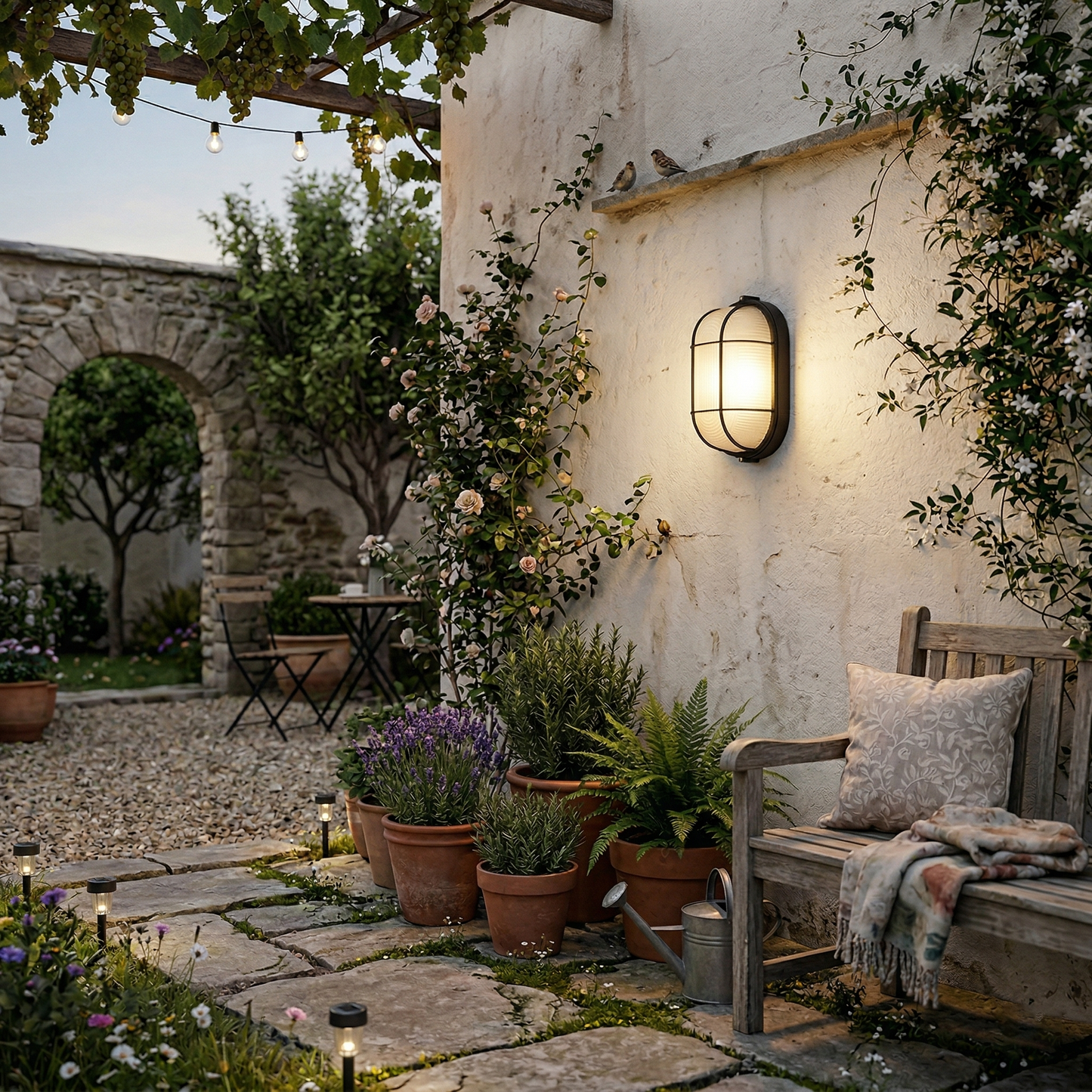 Garden Trading Chatham Outdoor Sconce - Weatherproof Aluminum & Frosted Glass Bulkhead Wall Light