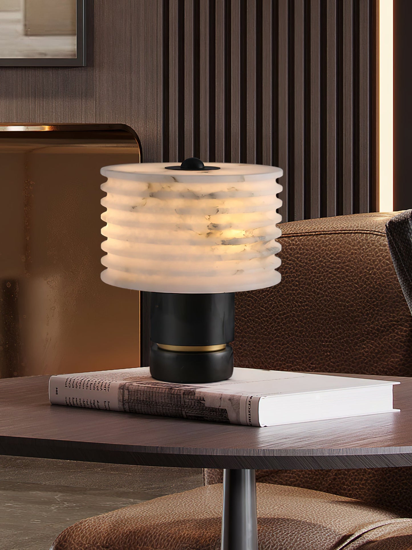 Outela Alabaster Table Lamp - Carved Stone Shade & Marble Base