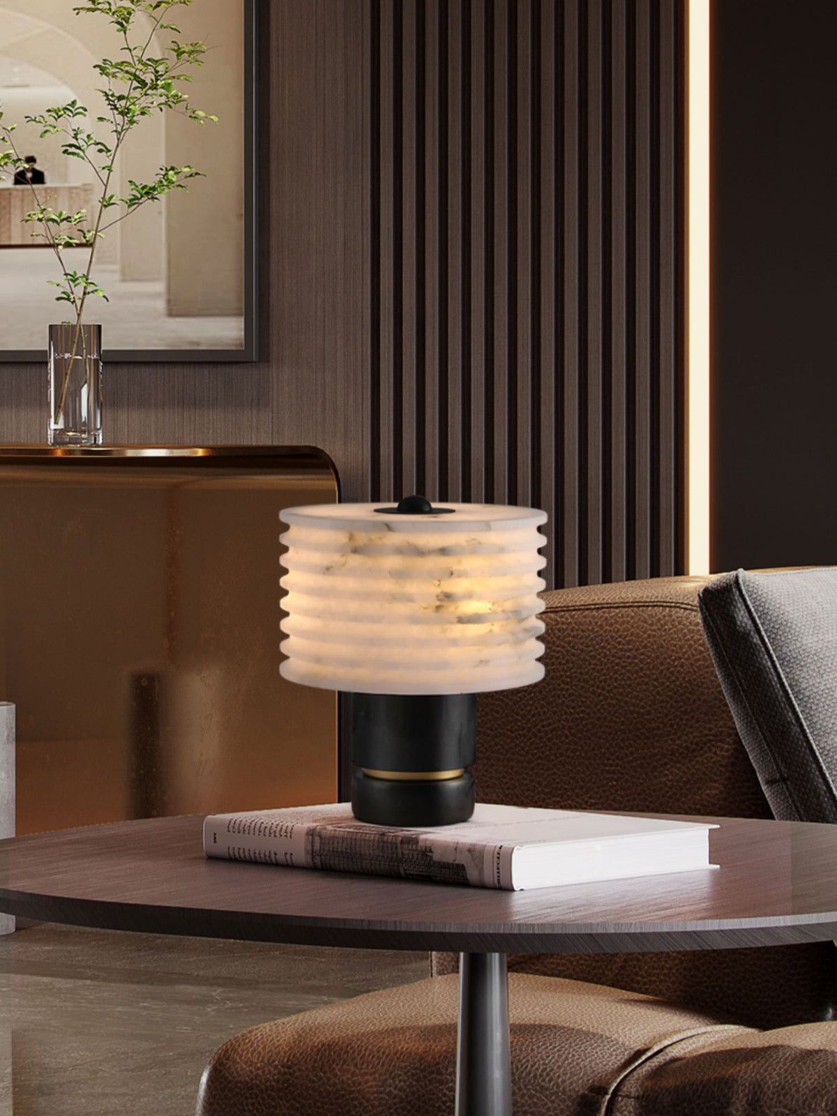 Outela Alabaster Table Lamp - Carved Stone Shade & Marble Base