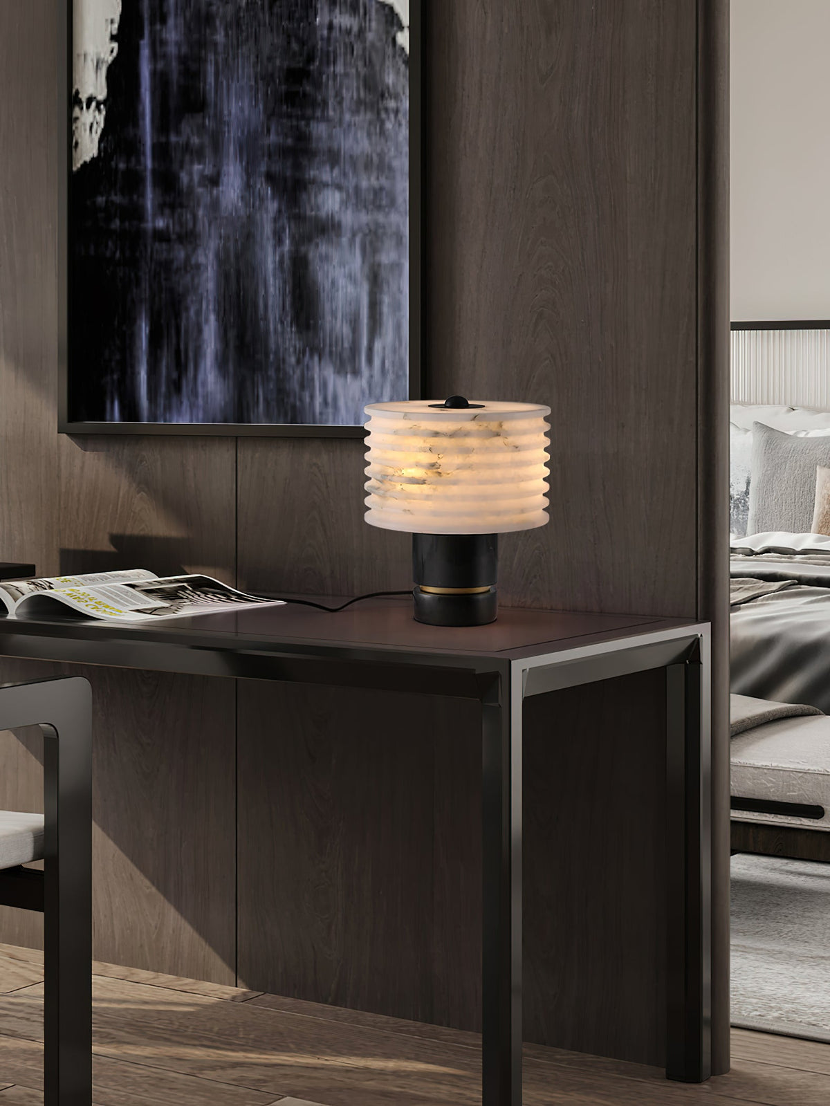 Outela Alabaster Table Lamp - Carved Stone Shade & Marble Base