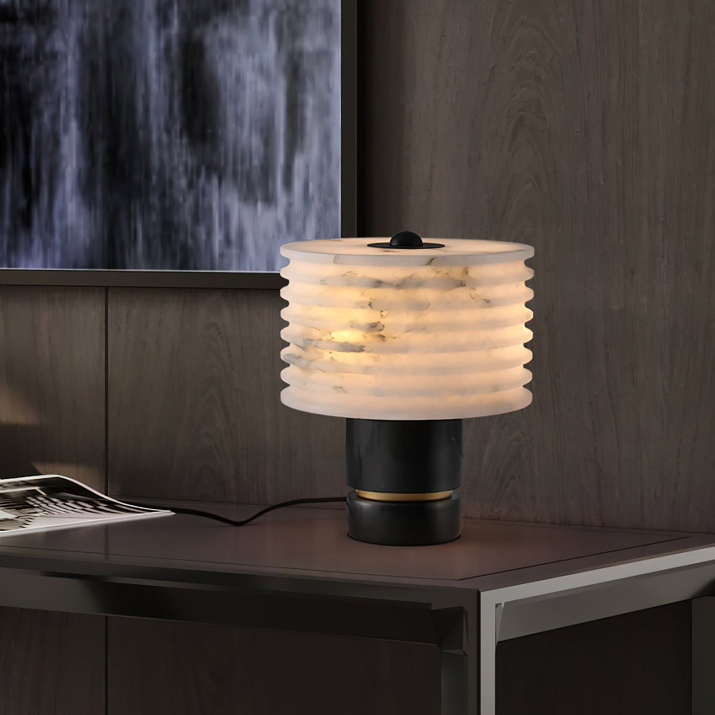 Outela Alabaster Table Lamp - Carved Stone Shade & Marble Base
