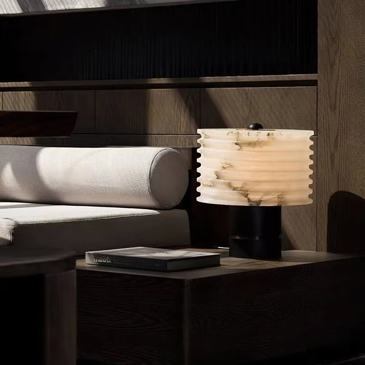 Outela Alabaster Table Lamp - Carved Stone Shade & Marble Base