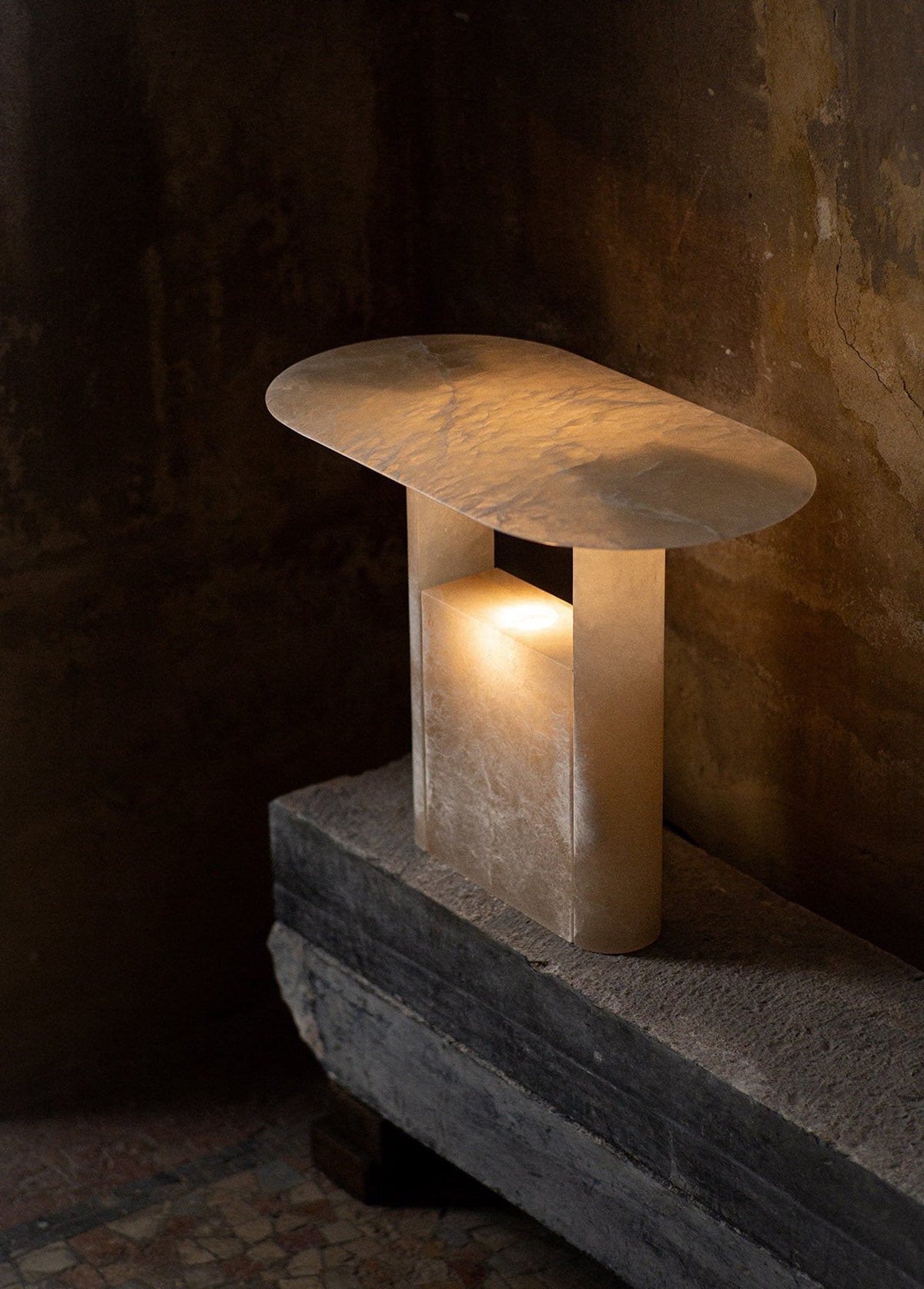 Pagoda Alabaster Table Lamp - Carved Natural Stone LED Light