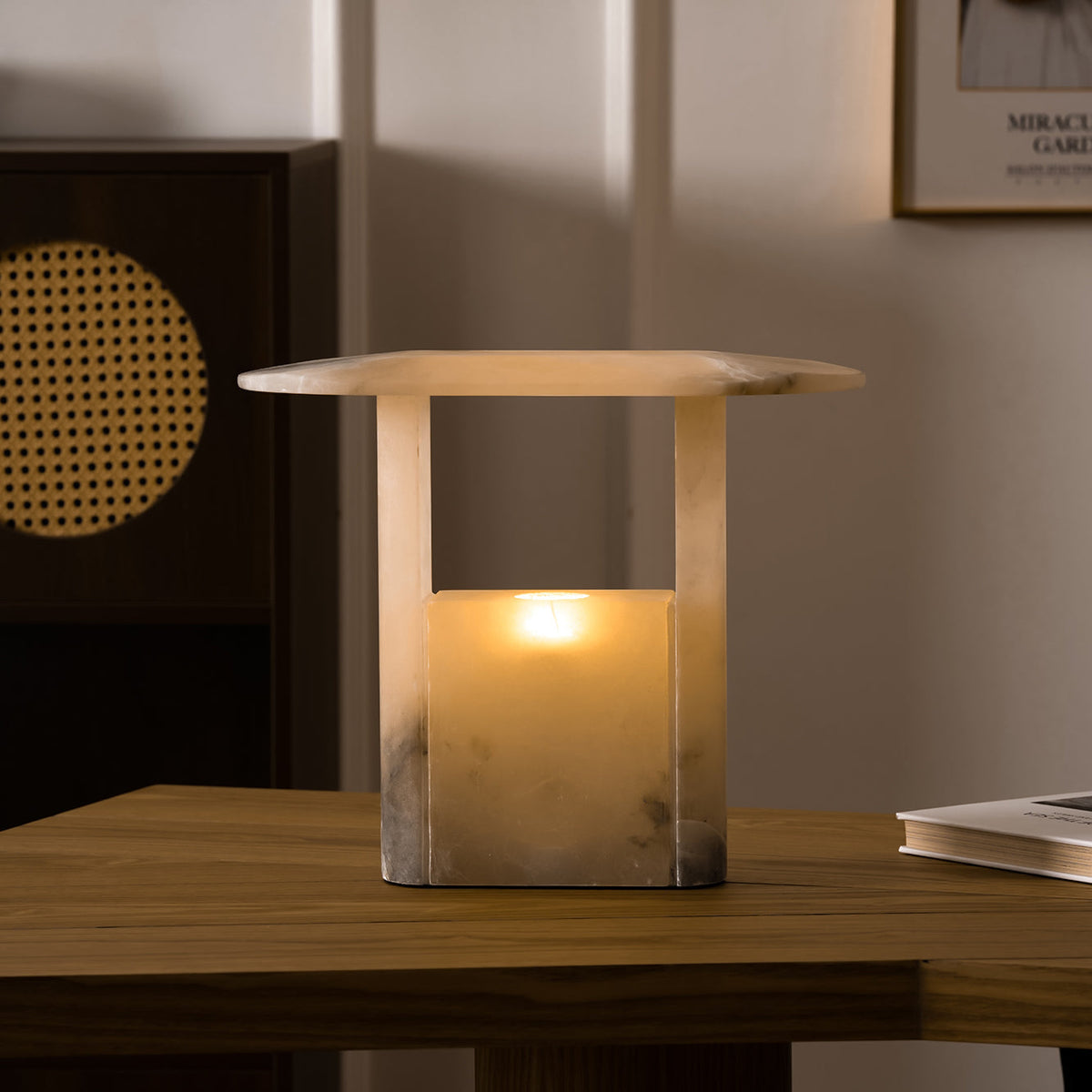 Pagoda Alabaster Table Lamp - Carved Natural Stone LED Light