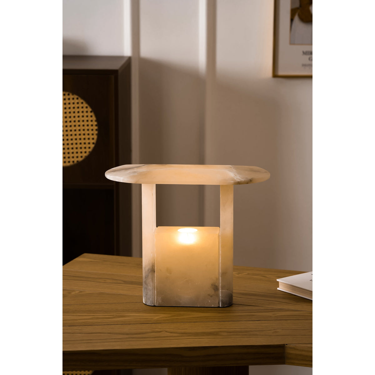 Pagoda Alabaster Table Lamp - Carved Natural Stone LED Light