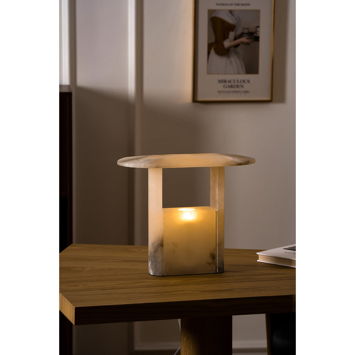 Pagoda Alabaster Table Lamp - Carved Natural Stone LED Light