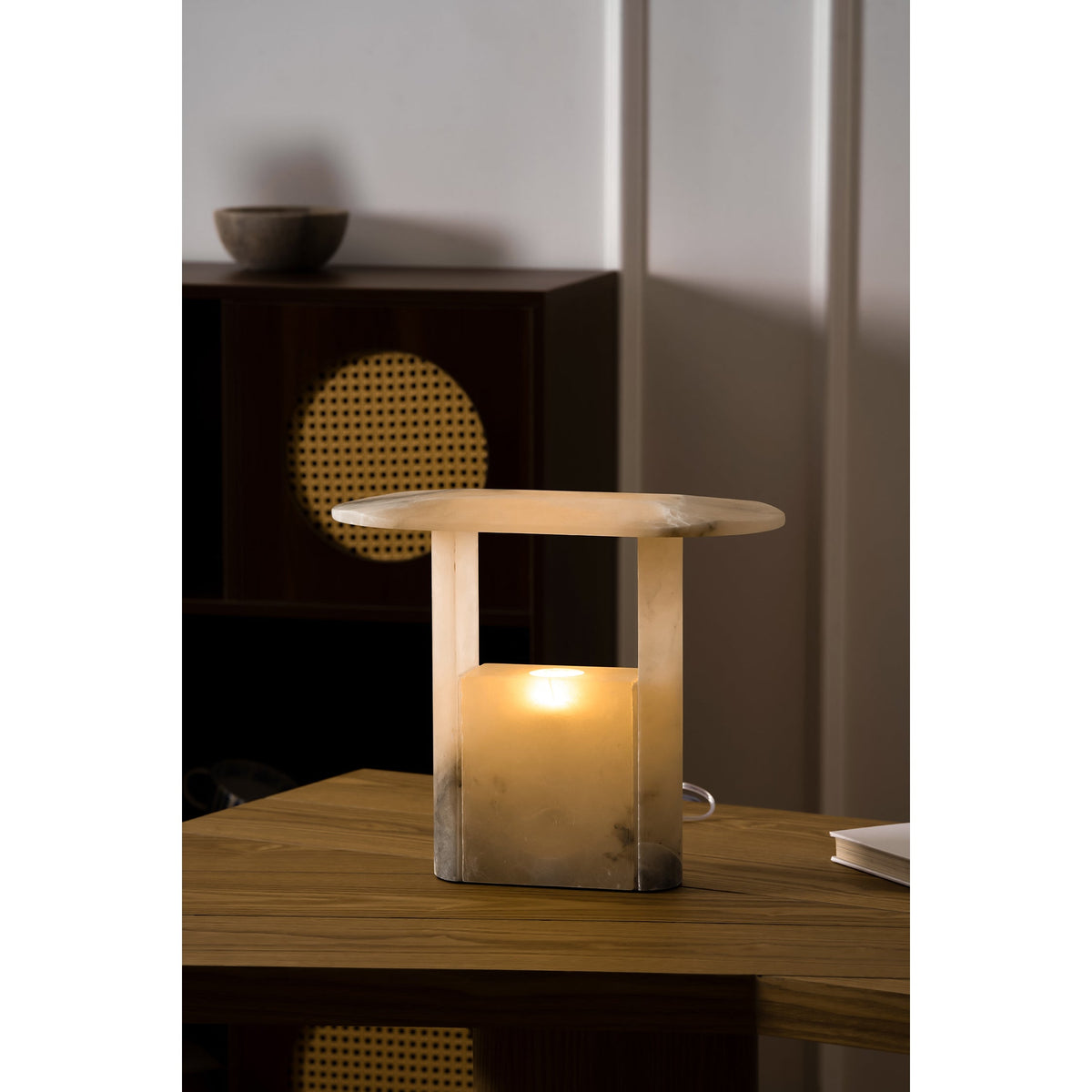 Pagoda Alabaster Table Lamp - Carved Natural Stone LED Light