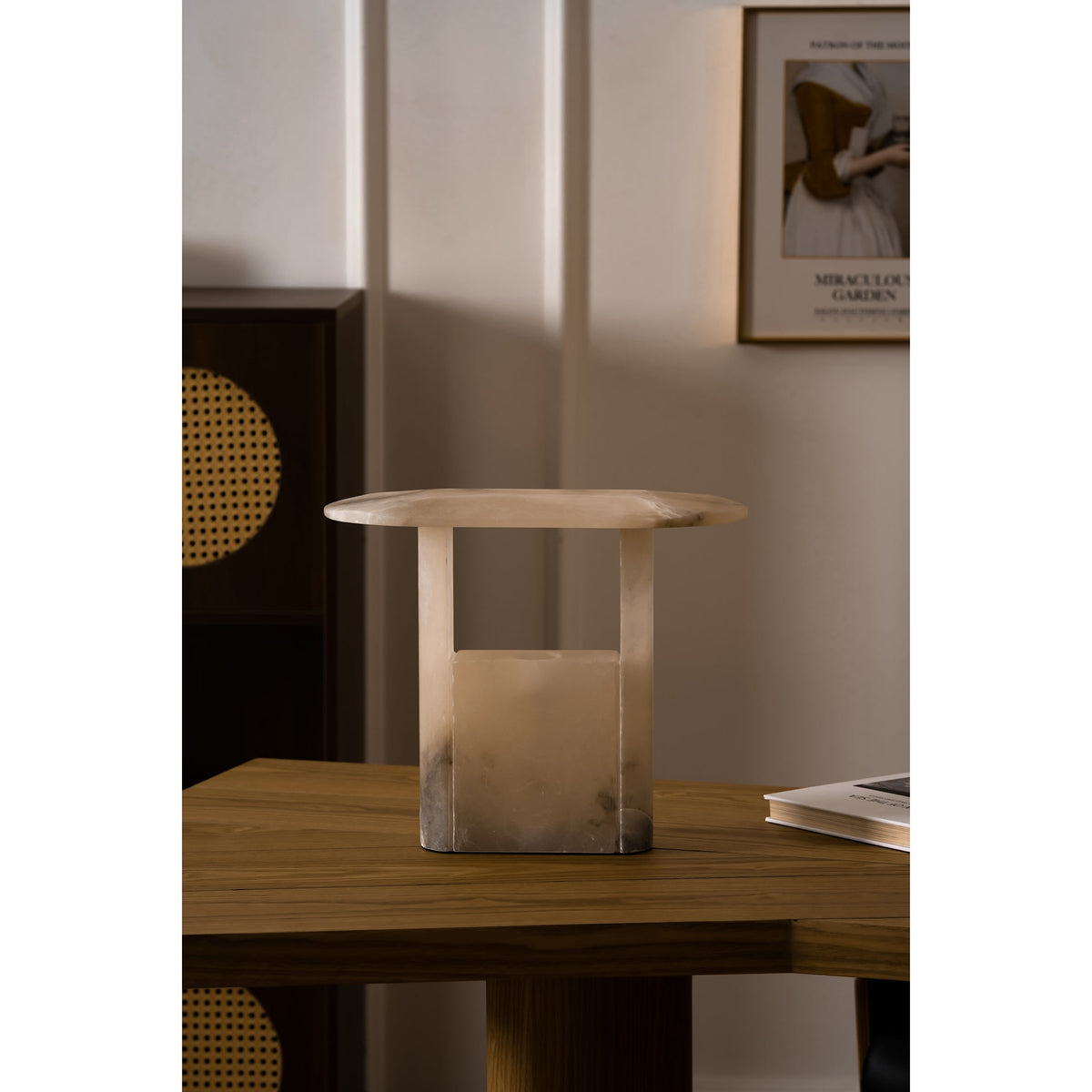 Pagoda Alabaster Table Lamp - Carved Natural Stone LED Light