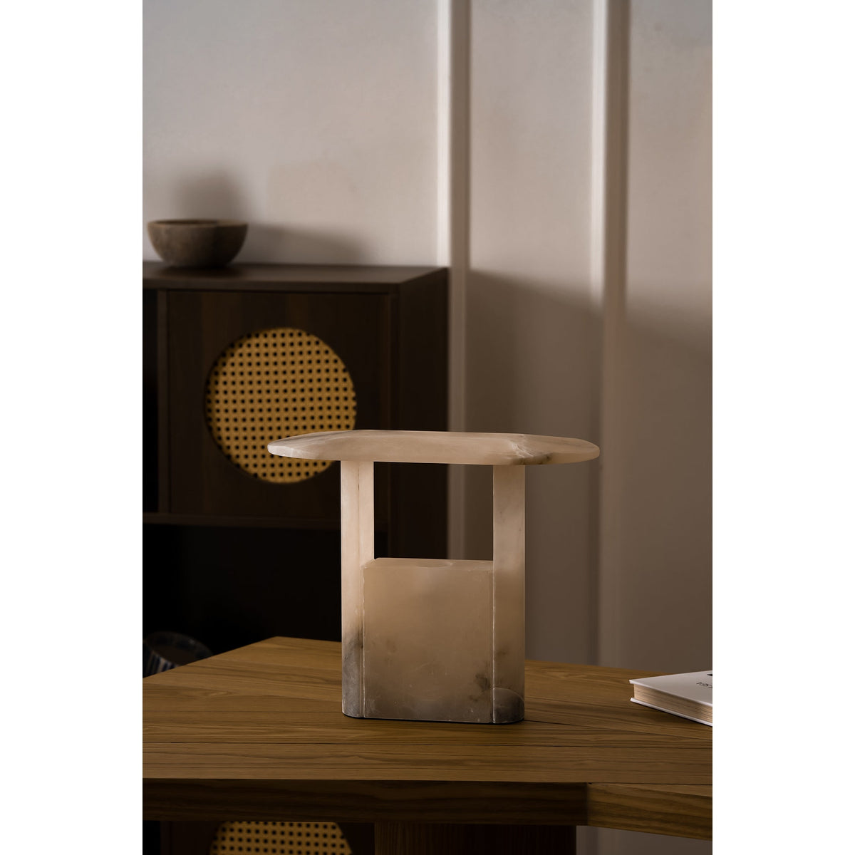 Pagoda Alabaster Table Lamp - Carved Natural Stone LED Light
