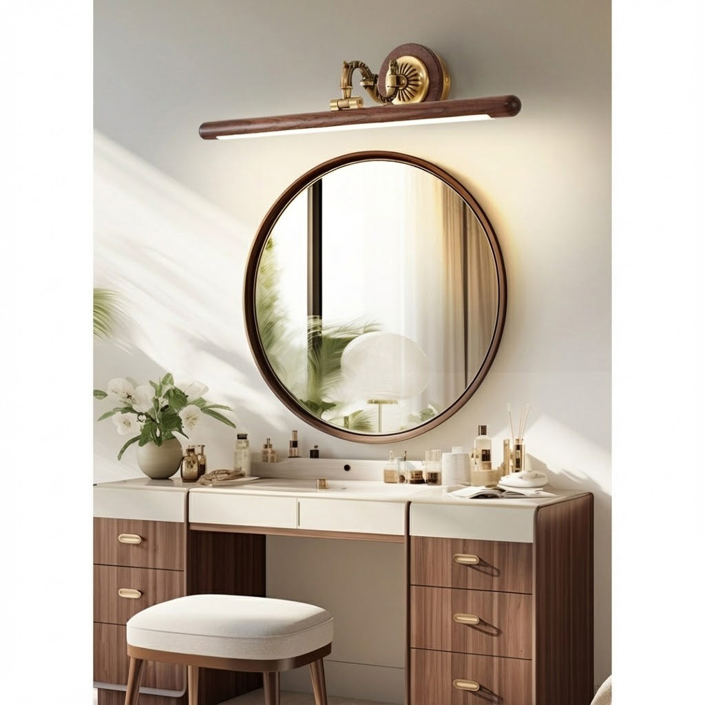 Adjustable Picture Wall Lamp – Walnut Wood & Brass Art Display & Work Light