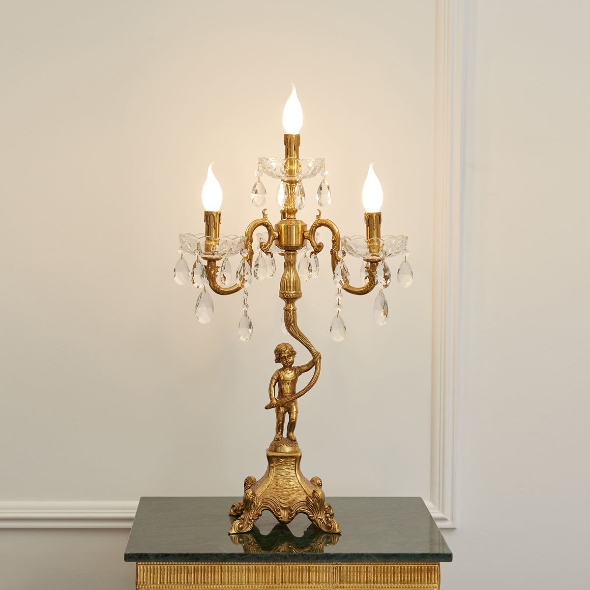 Pairpoint Candlestick Table Lamp - Brass & Crystal Candelabra Light