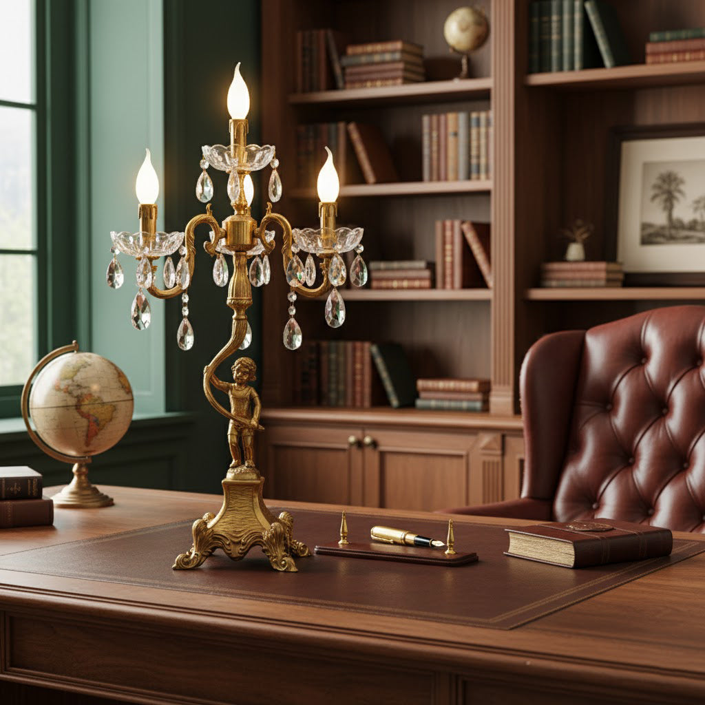 Pairpoint Candlestick Table Lamp - Brass & Crystal Candelabra Light