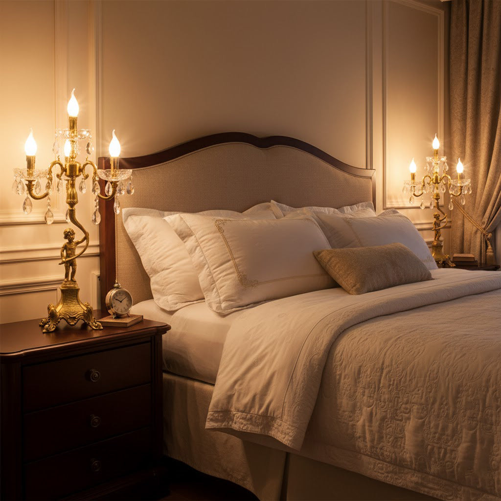 Pairpoint Candlestick Table Lamp - Brass & Crystal Candelabra Light