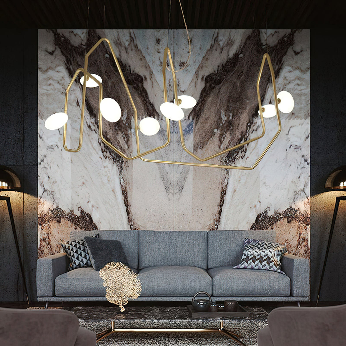 Palindrome Chandelier - Rotating Modular Brass & Glass Globe Light