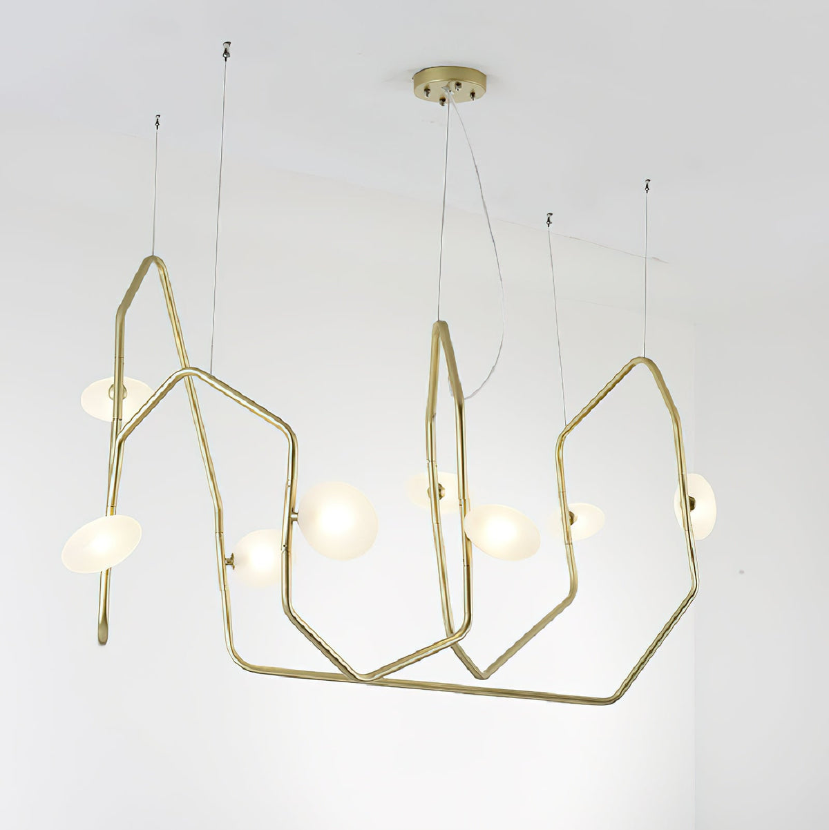 Palindrome Chandelier - Rotating Modular Brass & Glass Globe Light