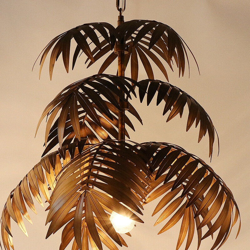 Palm Pendant Light - Art Deco Gold Cascading Palm Leaf Chandelier